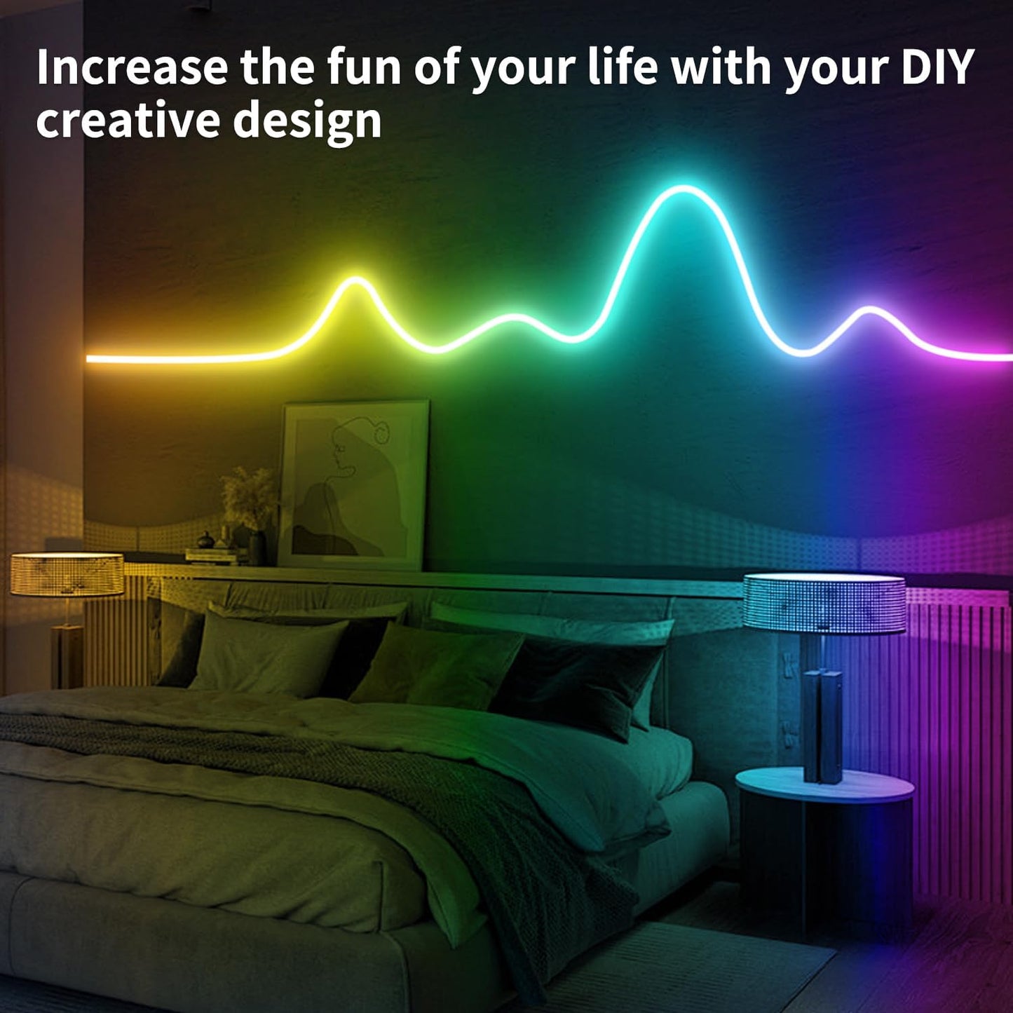 50ft RGB LED Neon Rope Lights with Remote & APP Control - Waterproof Flexible Strip for Bedroom & Outdoor Décor