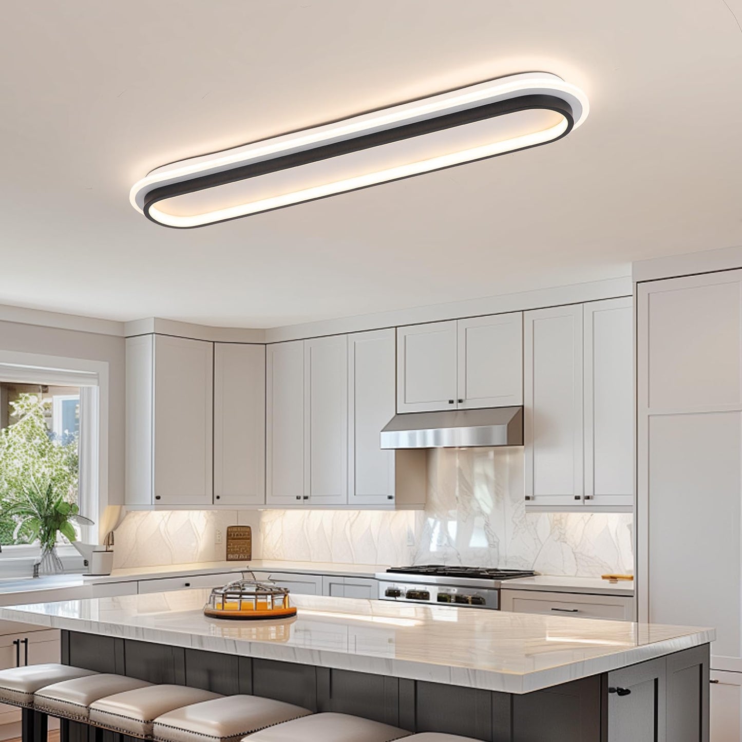 Vloitgol Modern Linear Ceiling Light, 31.5Inch Dimmable LED Flush Mount Ceiling Lamp with Remote Control, Long Ceiling Light Fixture for Kitchen Office Bedroom Hallway