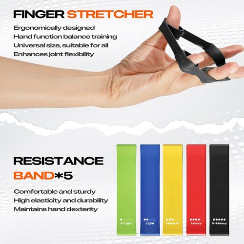 Grip Strength Trainer Kit - Adjustable Hand Gripper & Forearm Strengthener | 10-Pack with Finger Stretcher, Stress Ball & Bands for Muscle Recovery