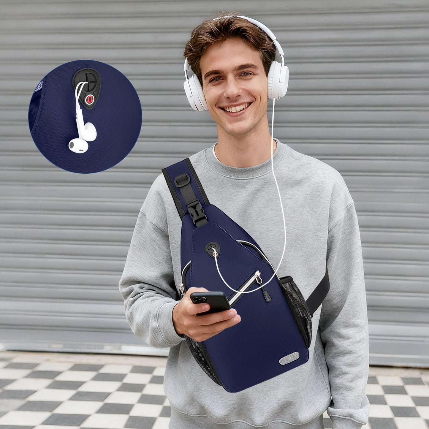 MOSISO Small Sling Bag for Women Men, Casual Crossbody Shoulder Bag, Sling Backpack Chest Daypack forTravel Hiking, Navy Blue, Medium