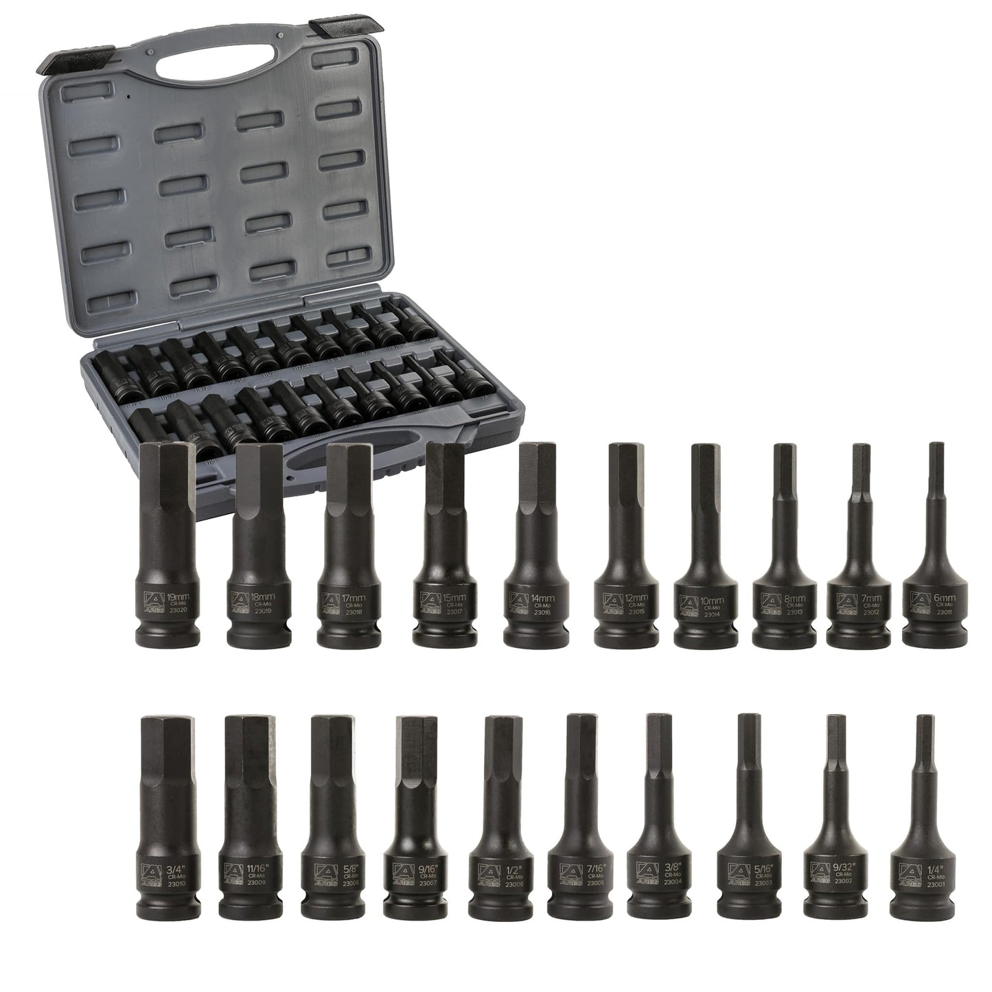 ARES 23000-20-Piece 1/2-Inch Drive Master Impact Hex Driver Set - Chrome Moly Steel Construction and Manganese Phosphate Coating - Storage Case Included - Designed for Impact Use
