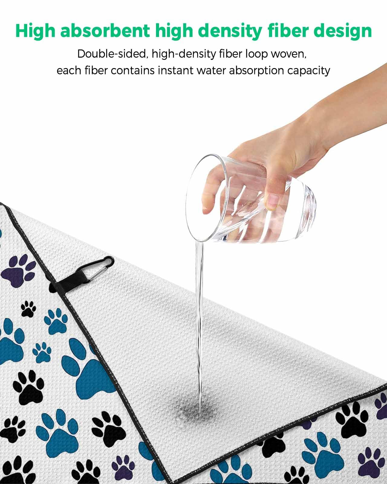 ARTSHOWING Dog Paw Print Golf Towel 24x16in, Absorbent Water Quick Dry Microfiber Golf Towel with Clip, Soft Sports Towel Golf Accessory for Men Women, Gift for Golf Fan, Blue Black Pet Footprint