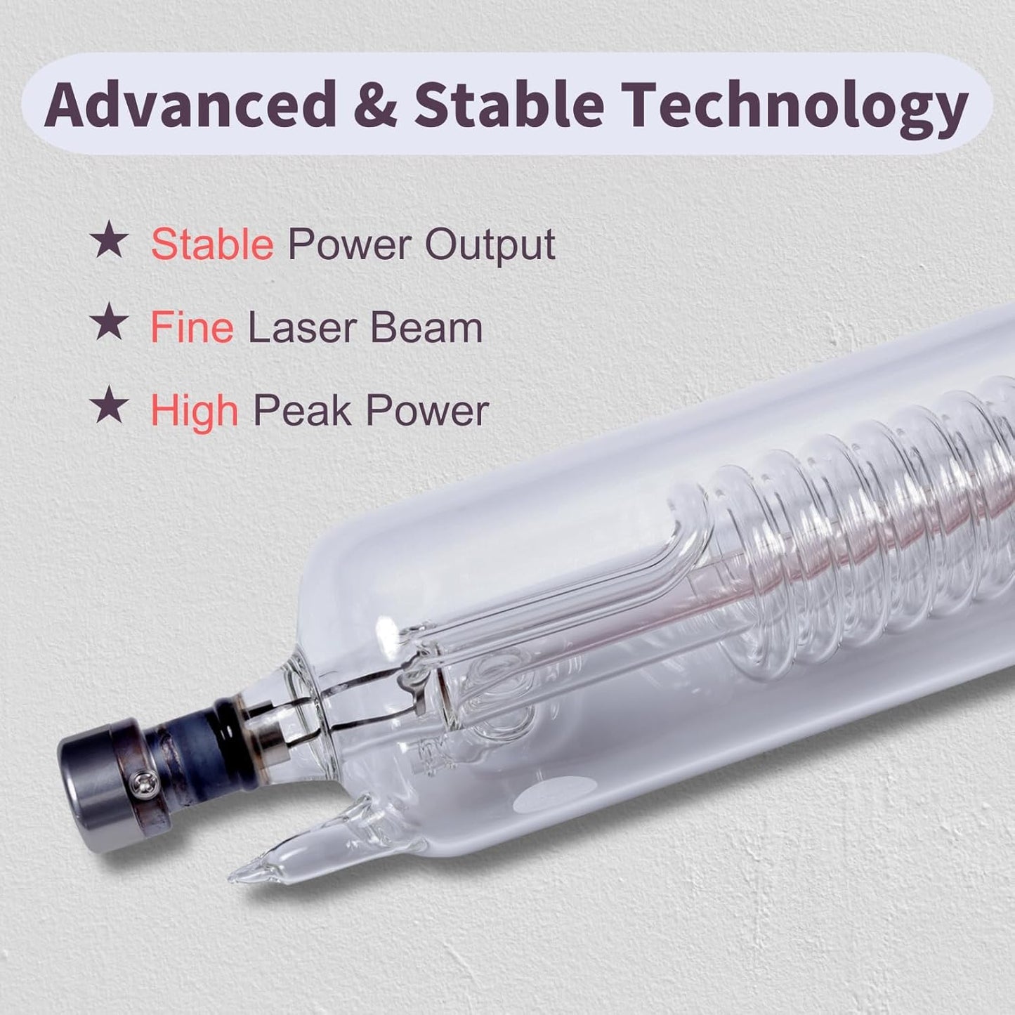 MCWlaser RECI W2 CO2 Laser Tube - 90W/100W Power, 1240mm Length, 80mm Diameter, 10,000h MTTF