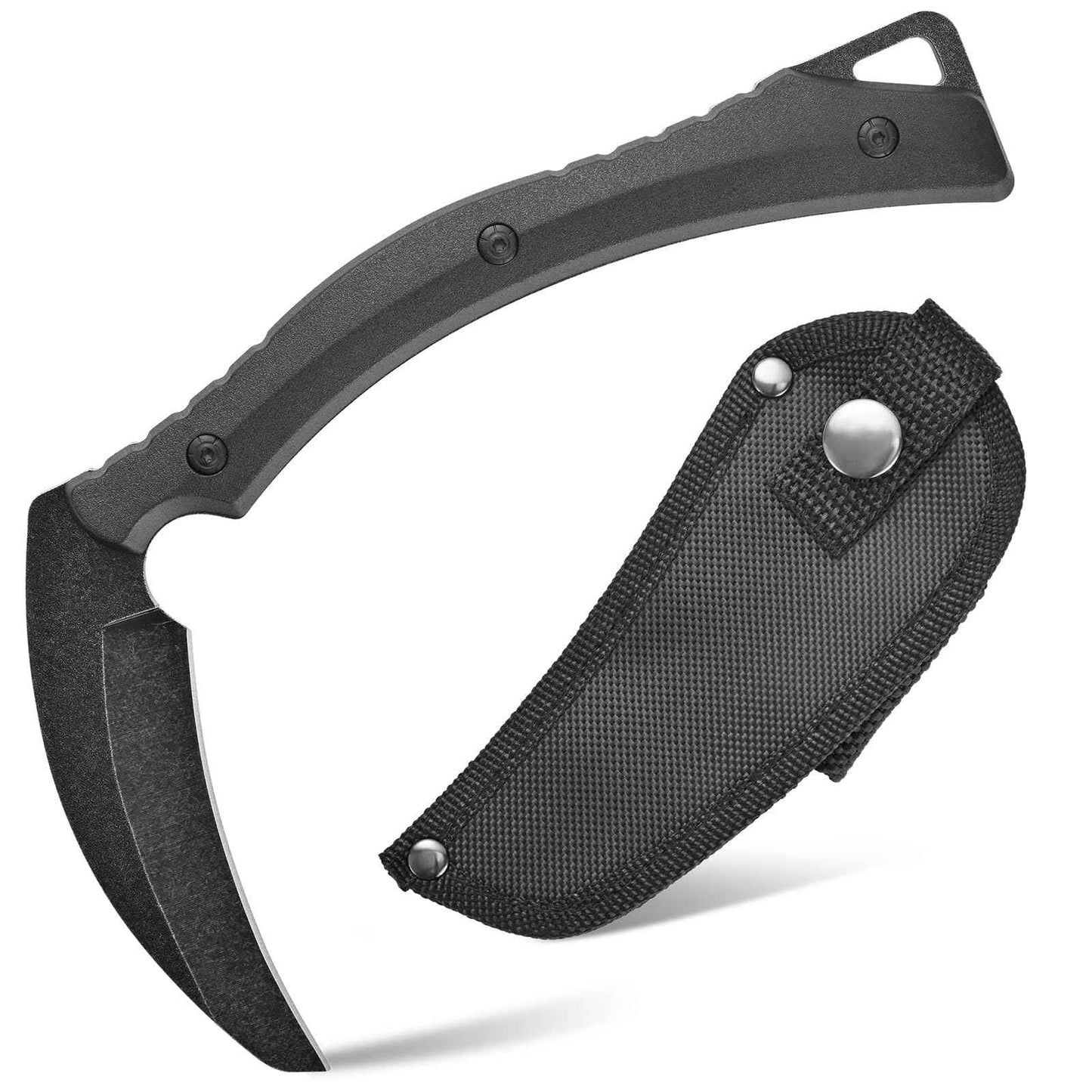 Ccanku C1398 Camping Axes Billhook Sickle Machete Knife Brush Clearing Sickle Machetes D2 Steel Blade G10 Handle Hatchet for Outdoor Activities,Yard Work, Small Grass Sickle Machete,Harvest Knife