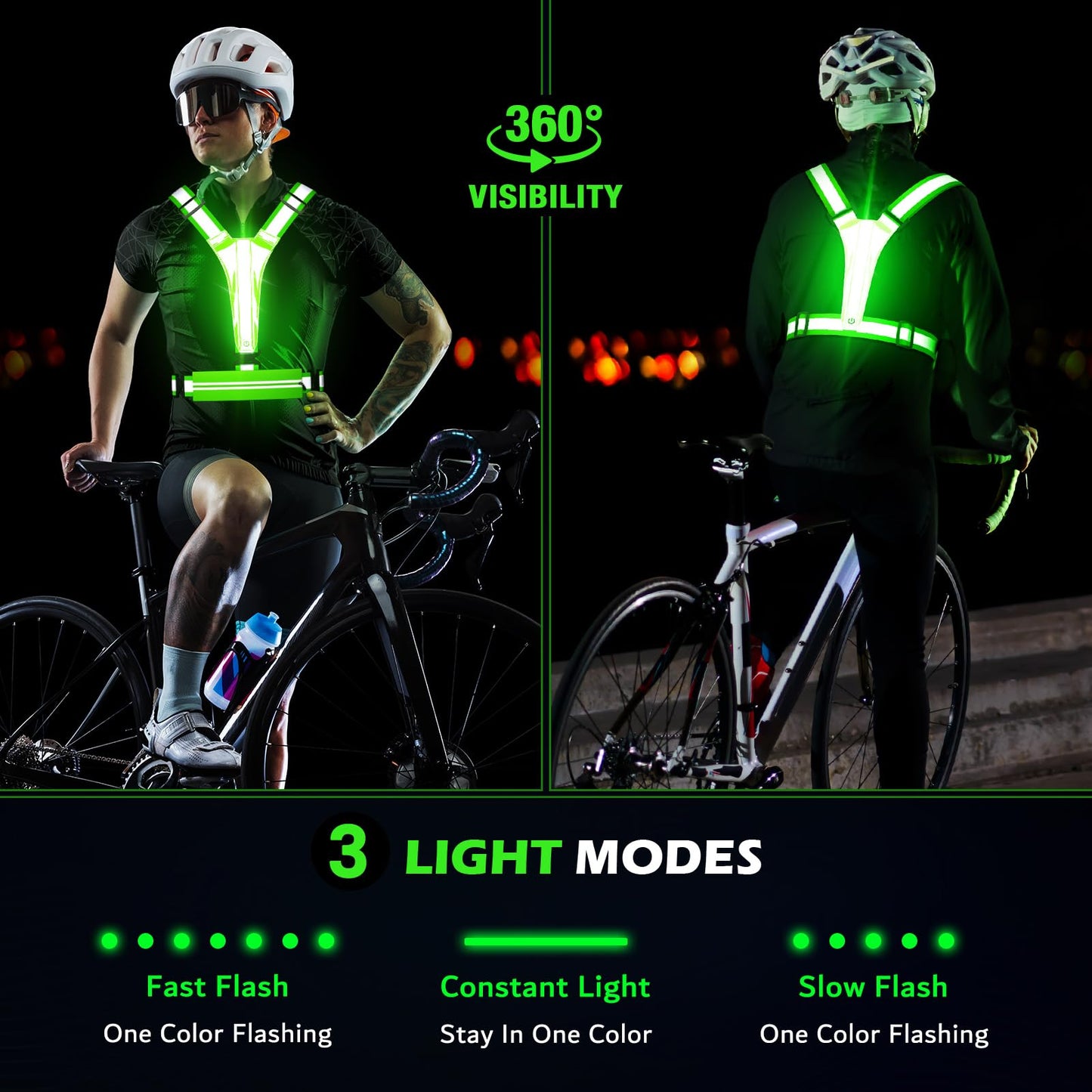 Ylzzrs LED Reflective Vest Running Gear, USB Rechargeable Light Up Running Vest Chest Phone Holder for Runners Night Walking,6-11hrs Light Adjustable Waist/Shoulder for Women Men Kids (Green)