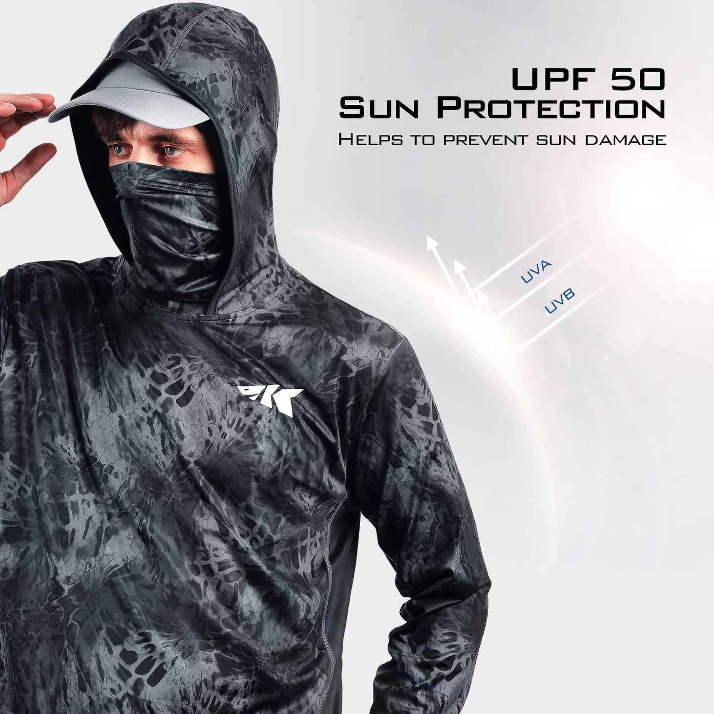 KastKing UPF 50 Fishing Hoodie Shirt for Men and Women, Long Sleeve Fishing Hiking Shirt, Breathable Moisture Wicking,Blackout,Large