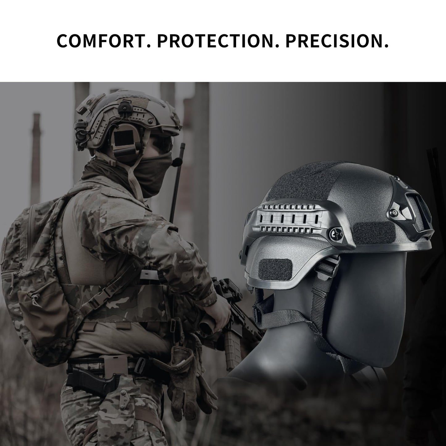 Tactical Helmet with NVG Mount, Adjustable Fast Helmet for Airsoft, Paintball, CS Game – Lightweight ABS Material with Side Rails – Fits Head Circumference 50-63cm