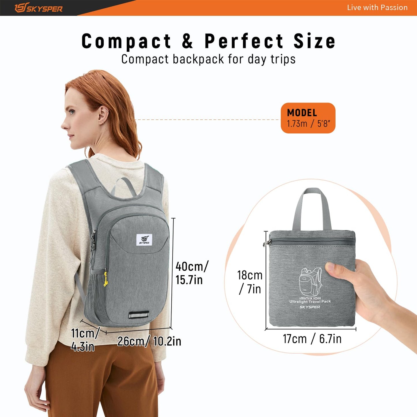 SKYSPER Small Hiking Backpack 10L Packable Lightweight Back Pack Foldable Travel Daypack for Women Men (Black)