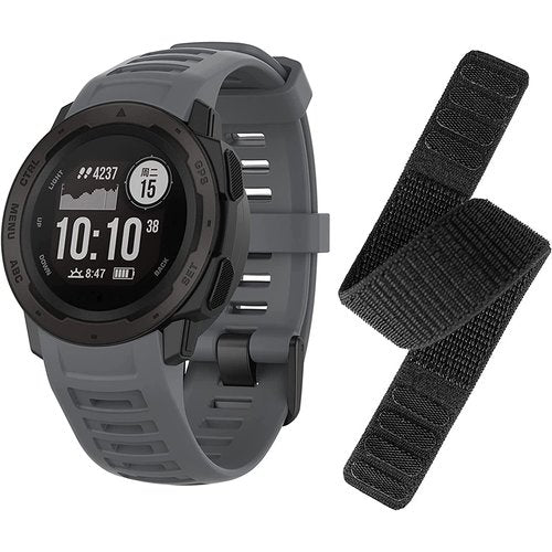 EANWireless Compatible for Garmin Instinct Bands, Silicone Sport Strap Replacement + Woven Nylon Ultralight Sport Band Compatible for Garmin Instinct/Solar GPS Smartwatch, Gray+Black