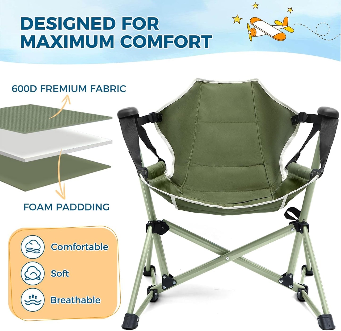 Skiennix Kids Hammock Chair - Adjustable Portable Folding Chair for Camping & Travel | Green, Supports 135 LBS