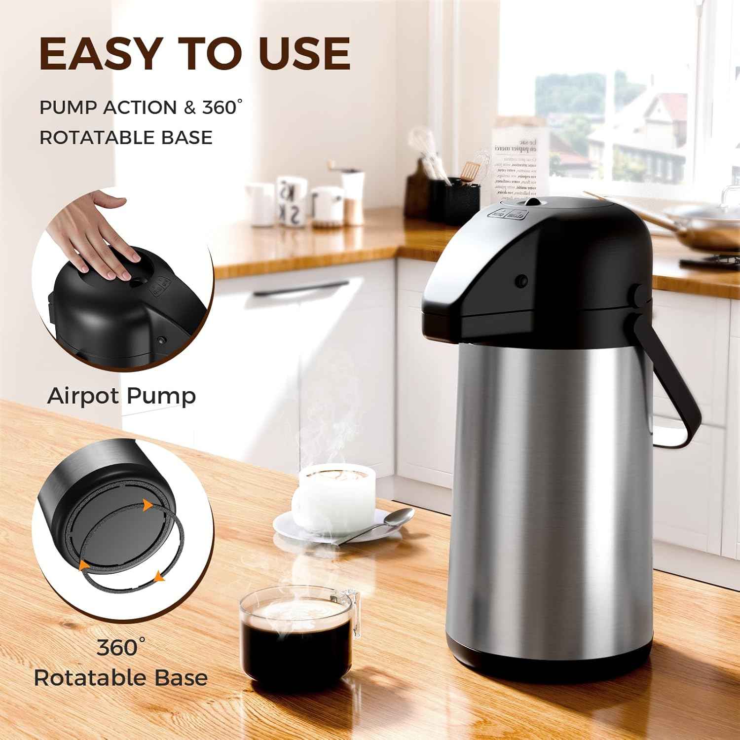 Large 102OZ Stainless Steel Coffee Carafe - Insulated Airpot Dispenser for Hot Drinks