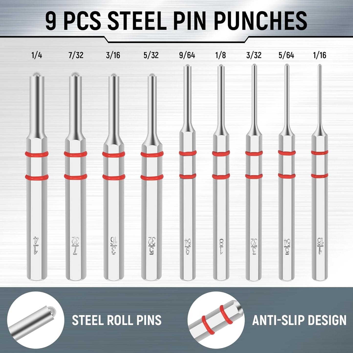 Steel Roll Pin Punch Set by [Brand Name] - High-Quality Mechanical Repair Tool with Interchangeable Hammer & Storage Case