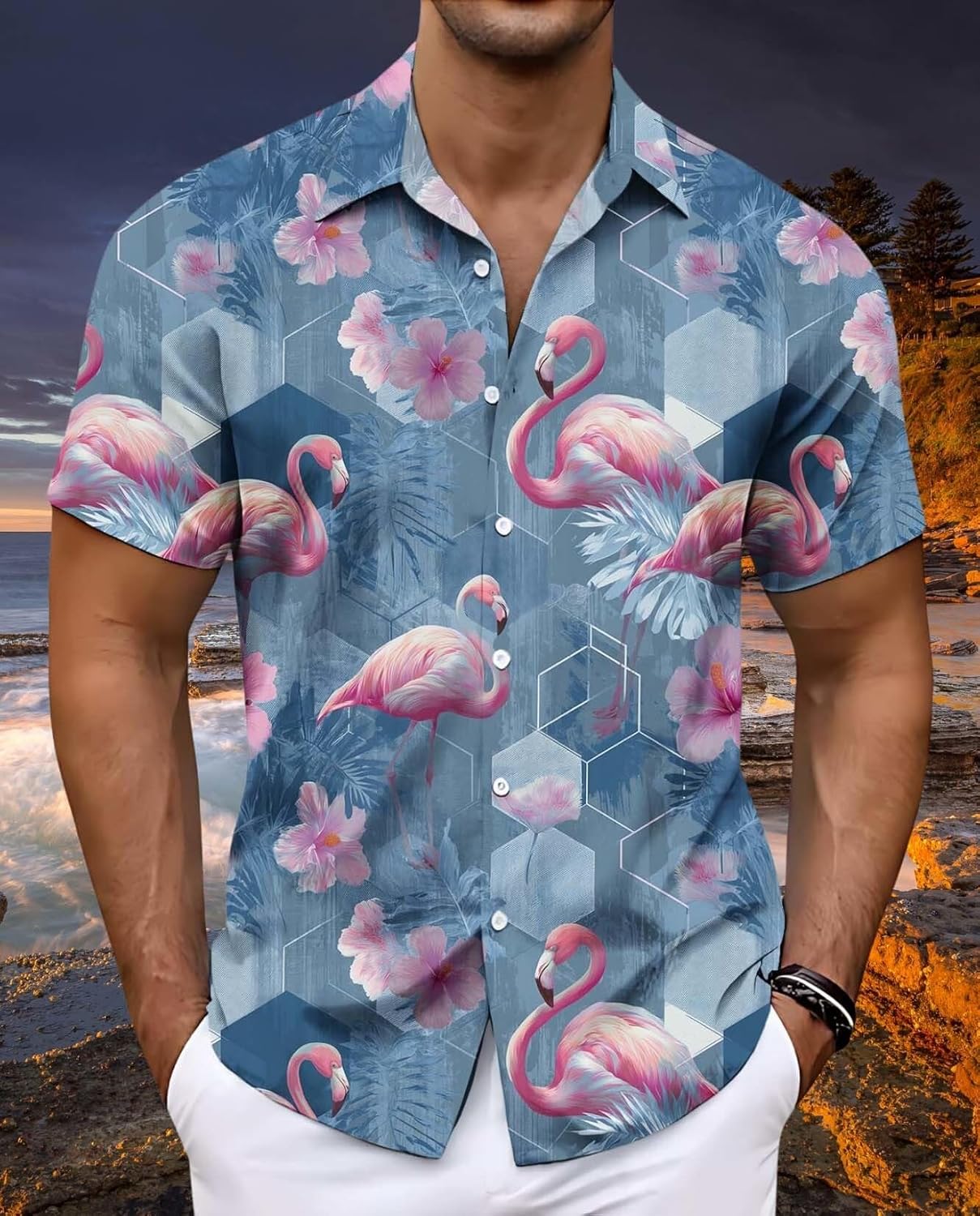 Skiennix Men's Floral Beach Shirt - Short Sleeve Tropical Print for Vacation | Stylish Hawaiian Design