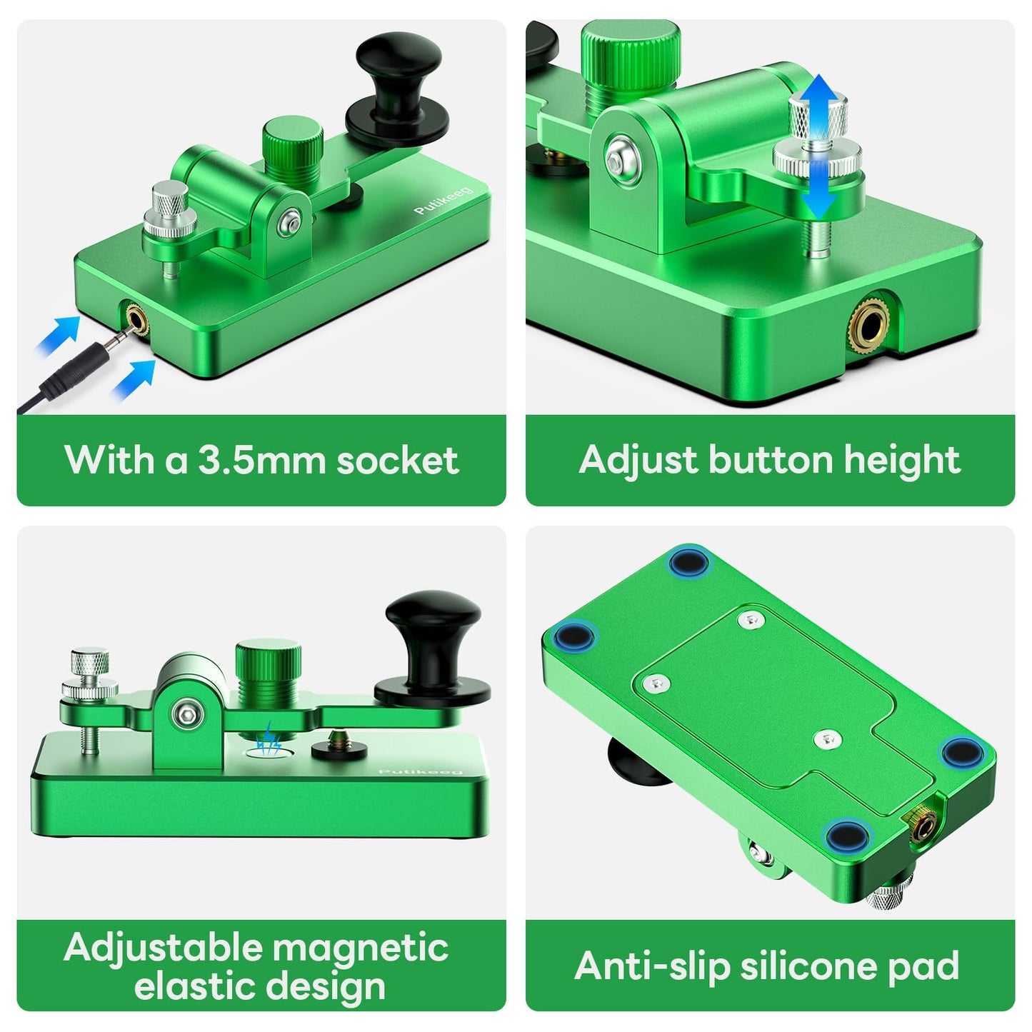 Putikeeg Classical Morse Mini Code Key Morse Code Paddle Key Aluminum Alloy Mini-Key Morse CW Portable Key Morse Practice Key Green