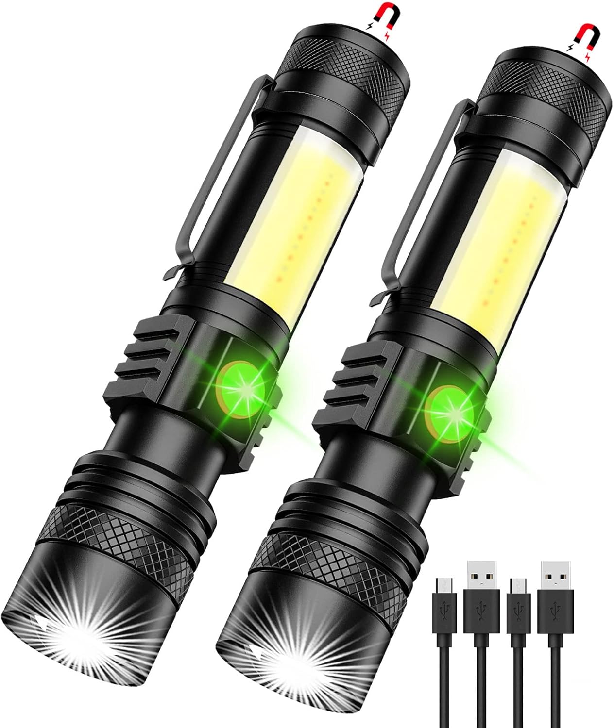 Skiennix Rechargeable Flashlight - Super Bright LED with COB Sidelight, Waterproof & Zoomable, 4 Modes