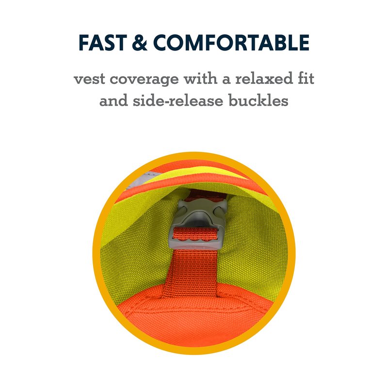 Ruffwear, Lumenglow High-Vis Dog Vest, Reflective Jacket with Water-Repellent Shell, Harness-Compatible Leash Portal, Side-Release Buckles, Back Light Attachment Loop, Blaze Orange, X-Small
