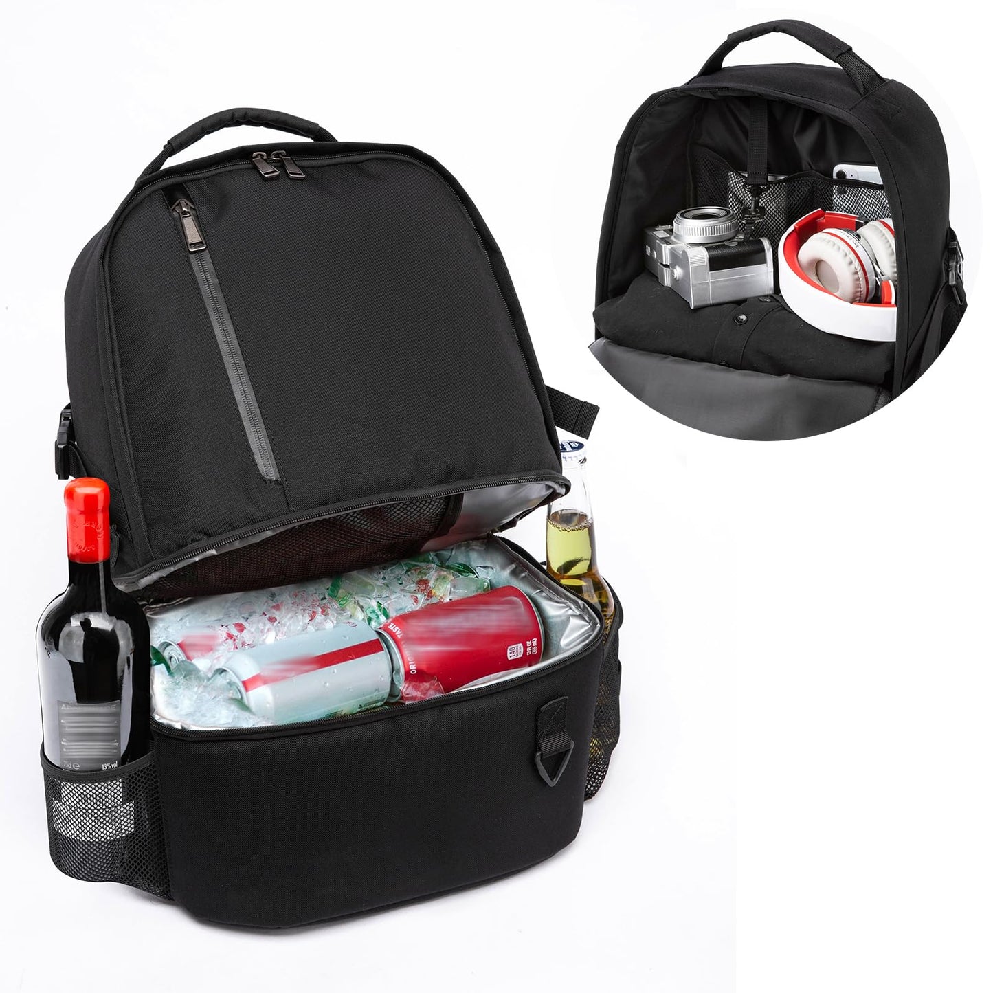 TUGUAN Insulated Cooler Backpack 38/42 Cans Double Deck Leakproof Lightweight Soft Lunch Backpack Small Cooler Bag Beach Picnic, Black