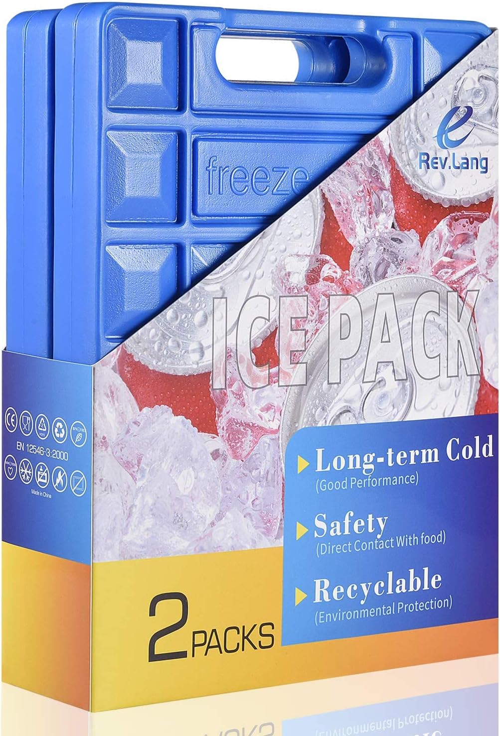 REV. LANG Large Freezer Ice Pack - Reusable Quick Freeze Blocks with Handle | Set of 2 (1000g)