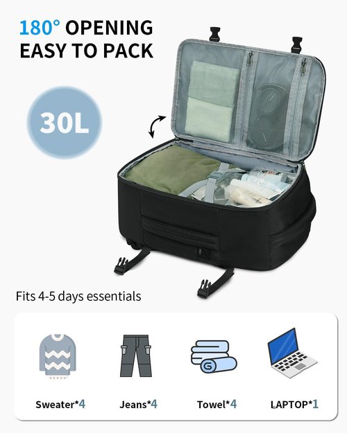 ECOHUB Travel Backpack - 15.6 Inch Laptop Bag with USB Charging & Anti-Theft Pockets | 30L, Black