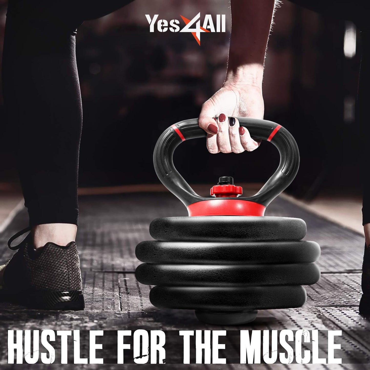 Yes4All Comfortable Grip Adjustable Kettlebell Handle Converter for 1 inch Weight Plates - Pair