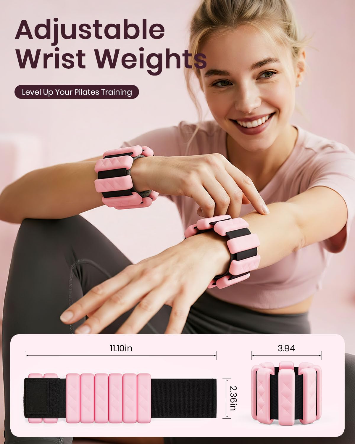 Fuelion Pilates Ring Set, Magic Circle Yoga Ring, Pilates Ball, Adjustable Ankle Wrist Weights, Resistance Bands, Mini Ball, Pilates Starter Kit for Strength, Workout Guide Included (Pink, Large-Pro)