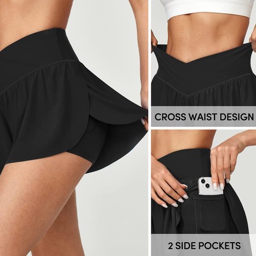 IUGA High Waisted Athletic Shorts - Flowy Crossover Skorts for Women | Perfect for Workout & Running