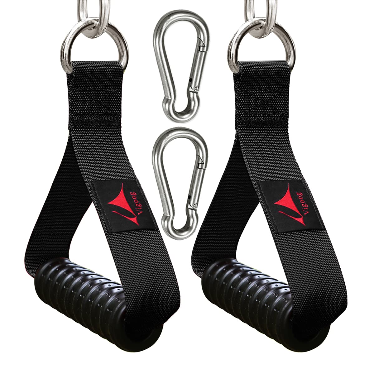 Vigoog Heavy Duty Gym Exercise Handles Attachment for Cable Machine,Resistance Band,Pulley System Home Fitness Workout Equipment, with Elastic Rubber Grip and 2 Large Carabiners (Classic Black)