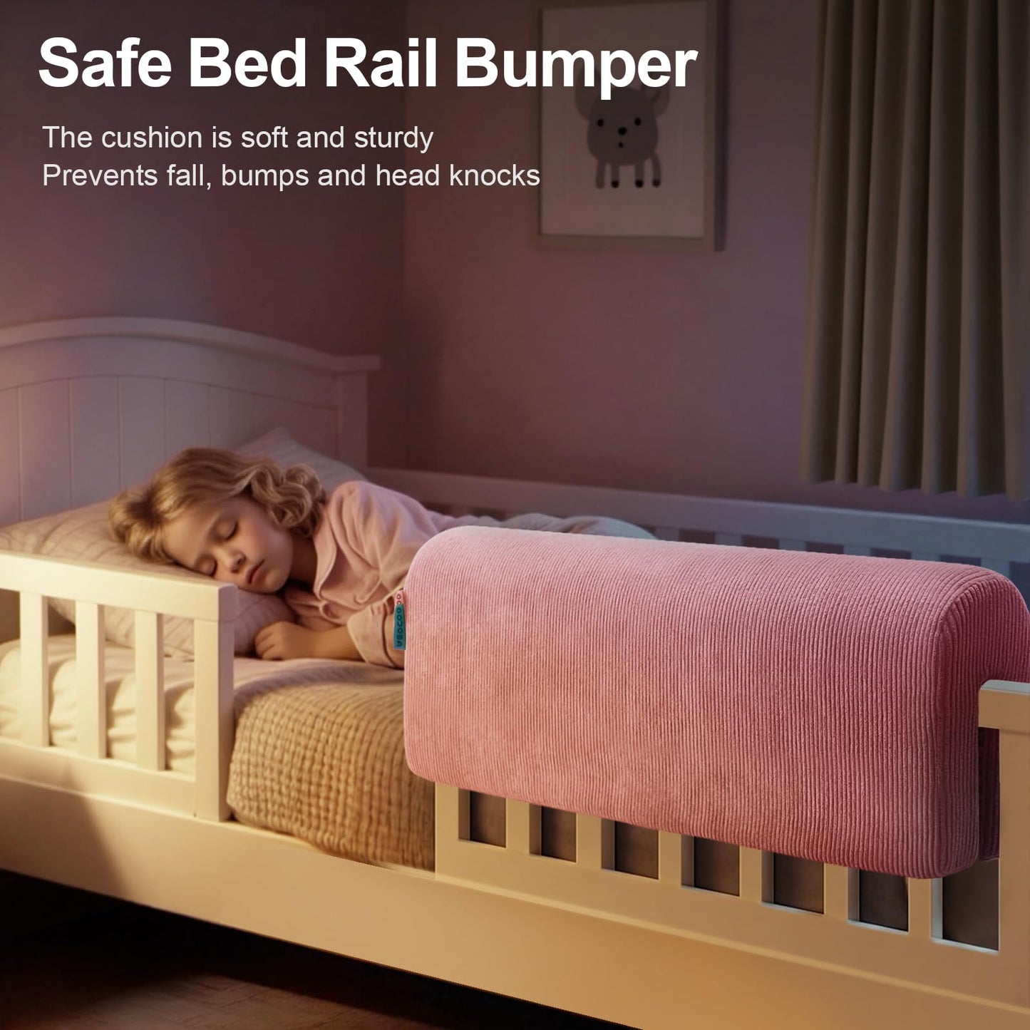 AEOCOO Bed Bumpers for Toddlers, Size 3 Ft, Toddler Bed Rail Bumper Protector for Loft Beds & Bunk Beds, Bed Rail Height Extender Bed Guardrail, Anti-Bump | Fall Prevention, Pink