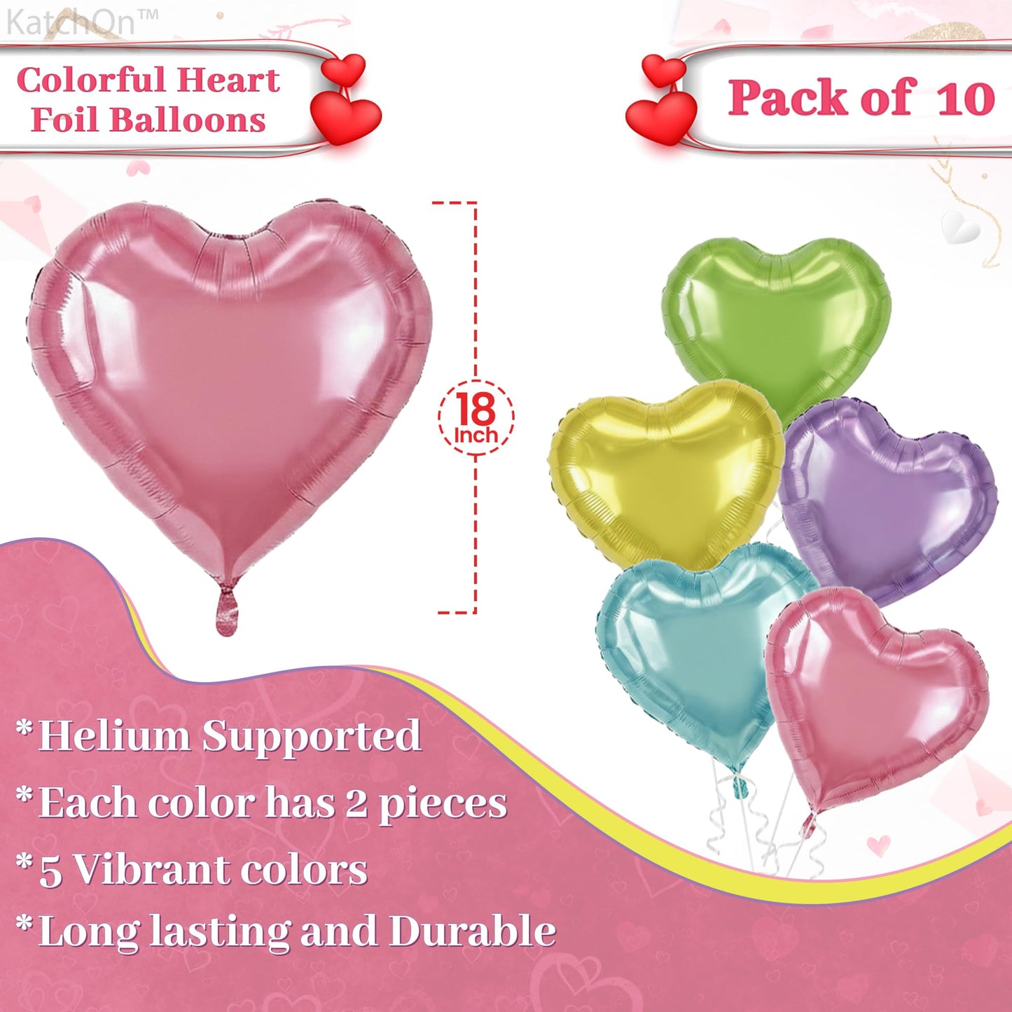 KatchOn, Pastel Heart Balloons Set - 18 Inch, Pack Of 10 | Pride Conversation Heart Balloons, Pride Decorations | Pride Month Decorations