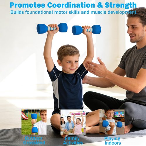 Kids Weight Set - A Pair of 2 Dumbbells for Toddler Childrens Exercise - Foam Dumbbell 1.5lbs Weights Workout Equipment (Blue)