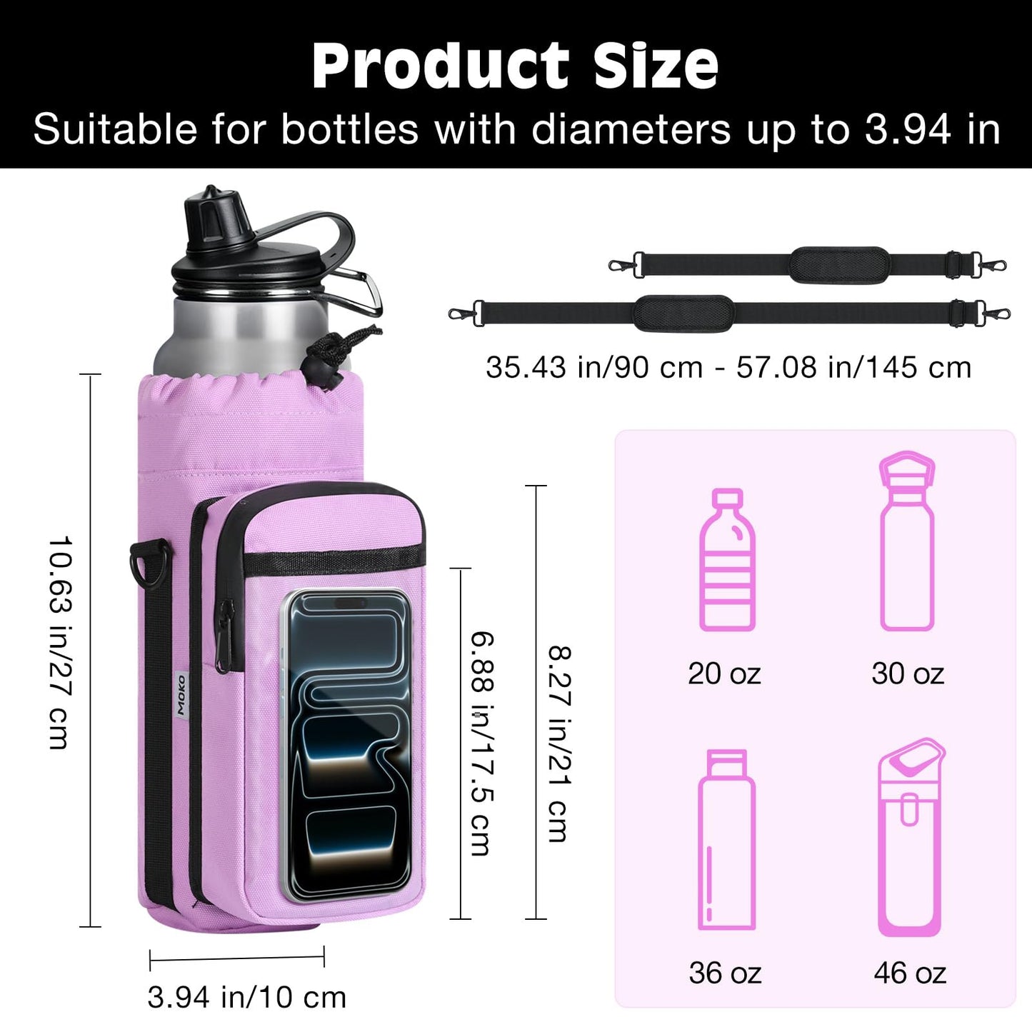 MoKo Magnetic Gym Bag, Magnetic Water Bottle Holder with Clear Phone Pouch, Built-in 4 Magnets Fitness Bag for Men and Women Compatible with Most Water Bottles, Gym Accessories Gifts, Purple