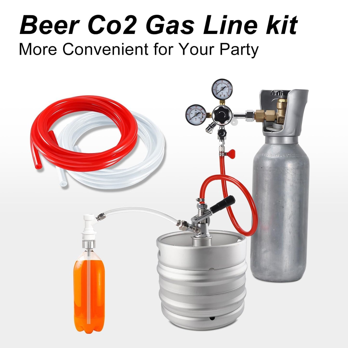 10FT Kegerator Beer Co2 Gas Dual Lines Kit, ID 3/16" Keg Beer Lines Tubing & ID 5/16'' Co2 Gas Hose Food-Grade PVC Tubing Keg Faucet Tube with 6Pcs Hose Clamps for Homebrew