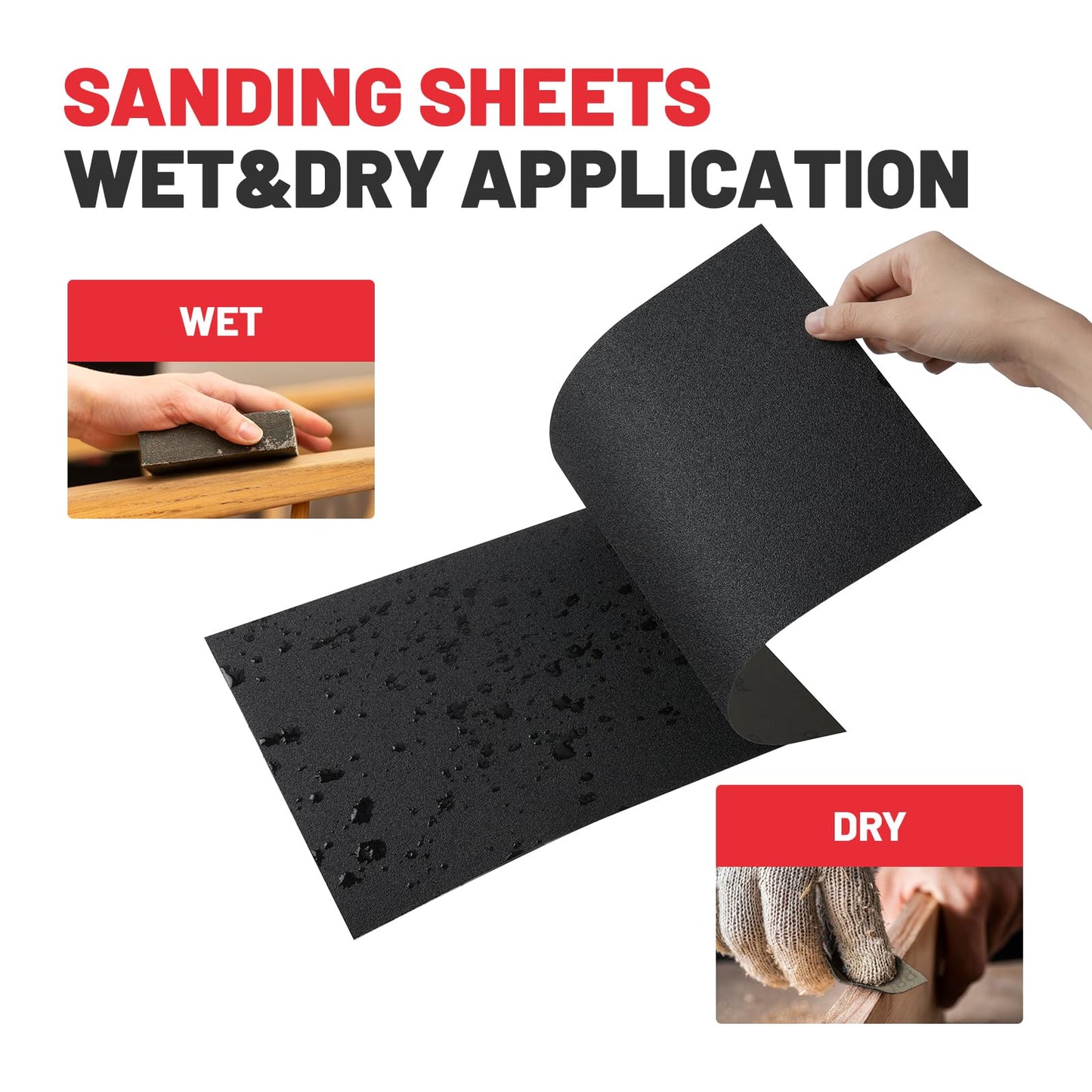 ZKH Sand Paper, 320 Grit Sandpaper Sheets, 15 Packs of 9'' x 11'' Wet Sanding Paper for Wood Furniture, Metal, Plastic, Paint