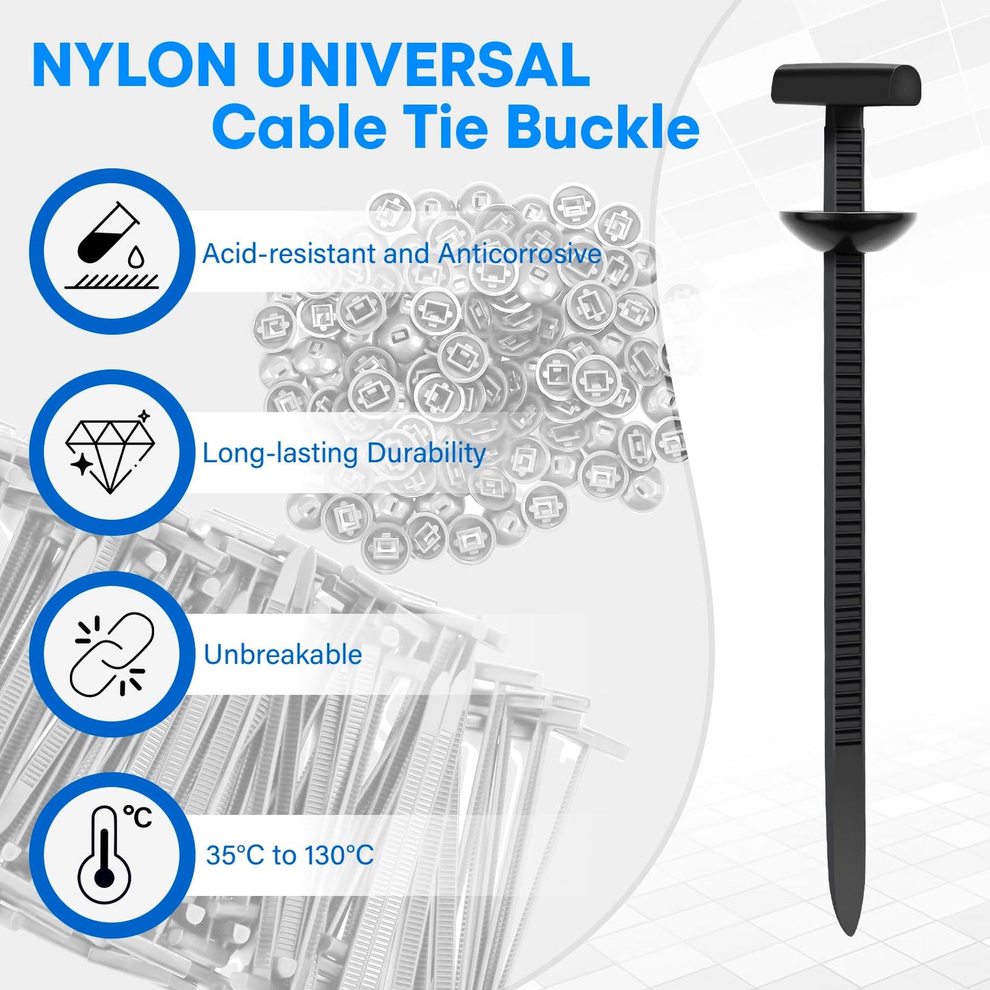 QINGLER 100PCS Nylon Universal Cable Tie Buckle, Upgrade Both-side Self-Locking Zip Tie Clips, Auto Parts Fastener for Car Fender Trunk Repair, Bumper Retainer, Wire Bundling