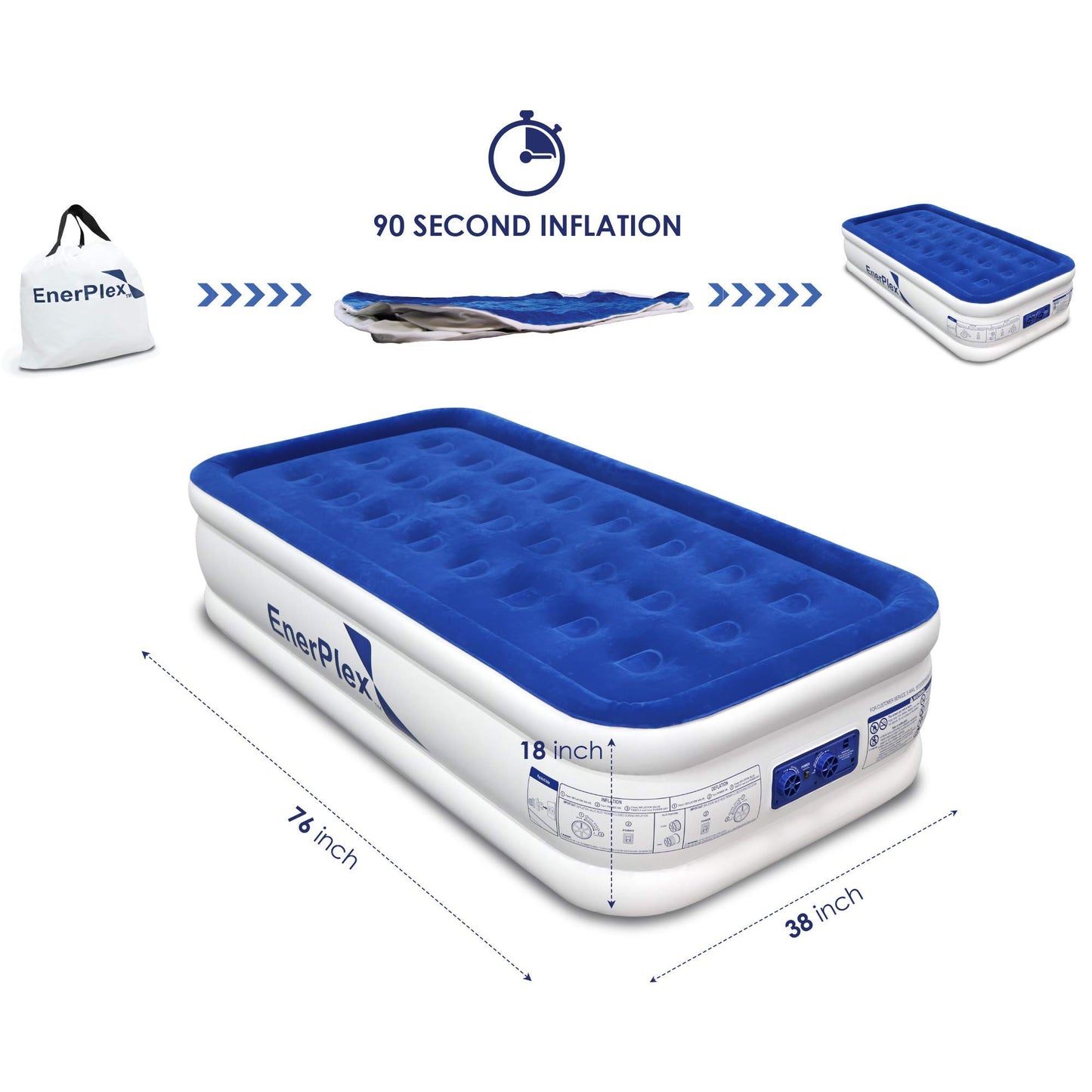 EnerPlex Premium Luxury Twin Size Air Mattress Airbed with Built in Pump Raised Double High Twin Blow Up Bed for Home Camping Travel