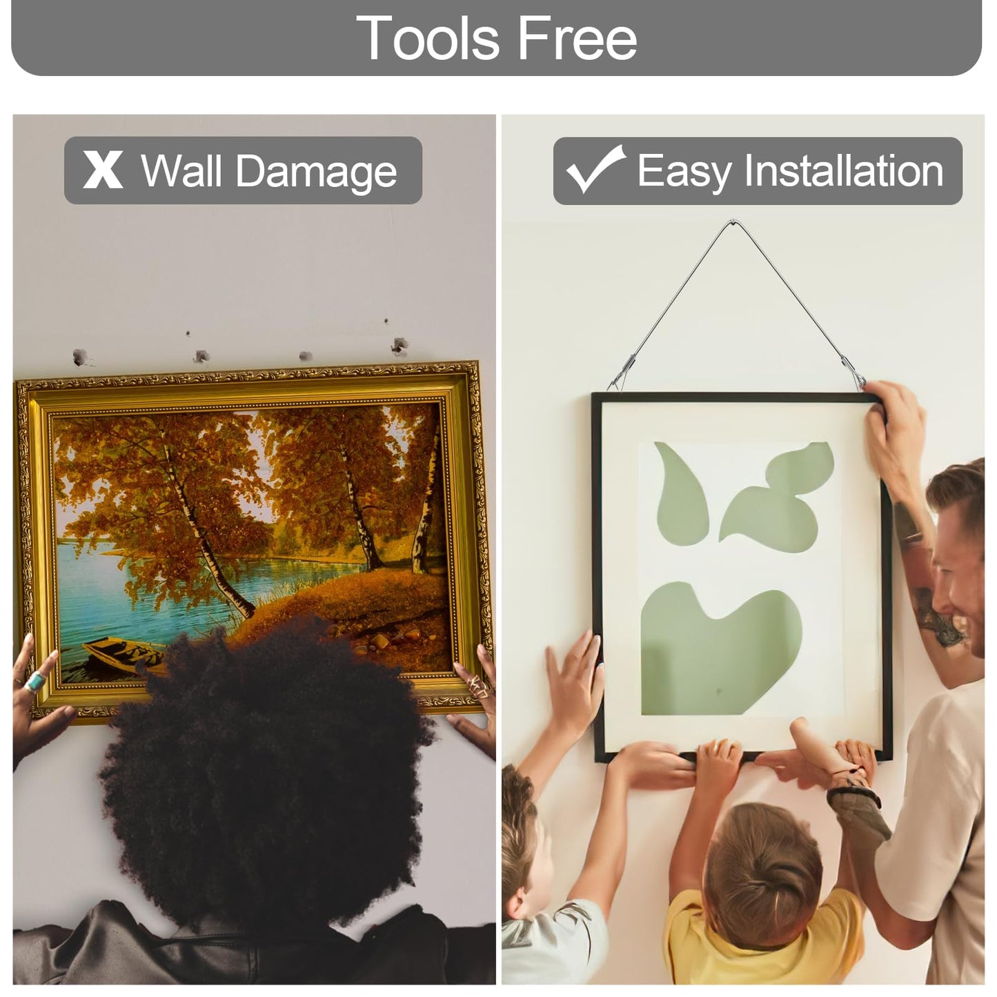 Adjustable Picture Hanging Wire, Upgrade Mirror Frame Hanging Kit, 6.6FT Heavy Duty Stainless Steel Wire Rope, Supports Up to 100lbs (Silver, 4PC-6.6FT)