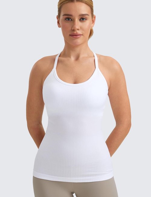 CRZ YOGA Seamless Workout Tank Top - Racerback Athletic Camisole with Built-In Bra for Women