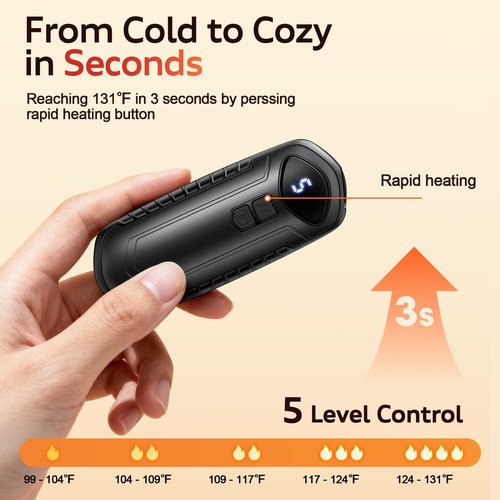 Hand Warmers Rechargeable 2 Pack, 6000mAh Electric Hand Warmers, 5-Settings, Portable Pocket Heater, Great for Men Women Kids, sutable for Outdoors Office Travel Hunting (Black)