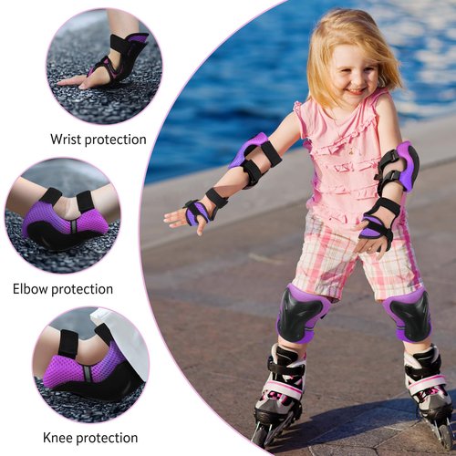 YooxArmor Adjustable Kids Knee & Elbow Pads Set with Wrist Guards for Ages 6-13 – Protective Gear for Skateboarding, Cycling, Roller Skating, Scooter, BMX, Inline Skating