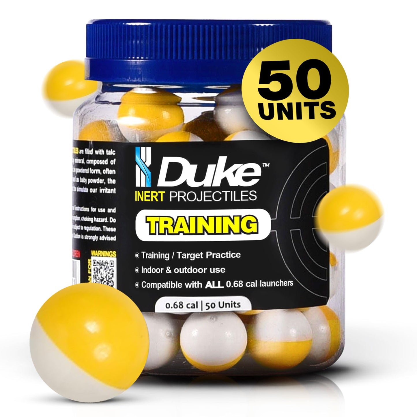 Duke 68 Cal Inert Projectiles Non Lethal Powder 50 Count - Shattering Pellets for Training Guns, Caliber Projectiles and Self Defense Balls, Kinetic for Practice Gun - Weight: 3.8g