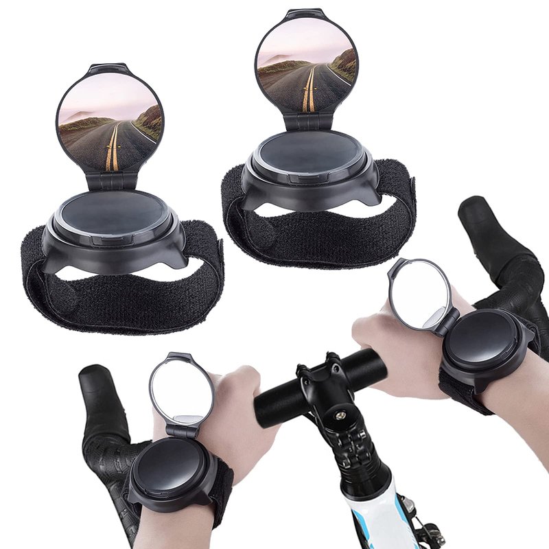 2 Pcs Bicycle Rearview mirror wristband,360° Wristband Bike Rear View Mirrorwrist Guard Cycling Rear View Mirror,Adjustable Road Side Mountain Bike Mirrors Safe Rearview Mirror Accessories