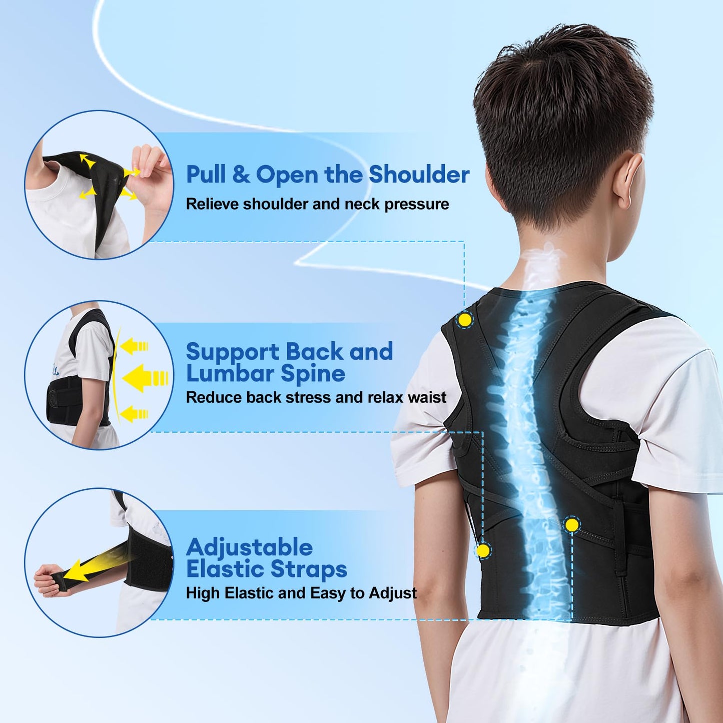 babaka Posture Corrector for Kids and Teens Adjustable Full Back Support Brace, Scoliosis, Dowagers Hump, Hunchback, Spine Corrector Boys and Girls (Large, Waist: 23''-27'')