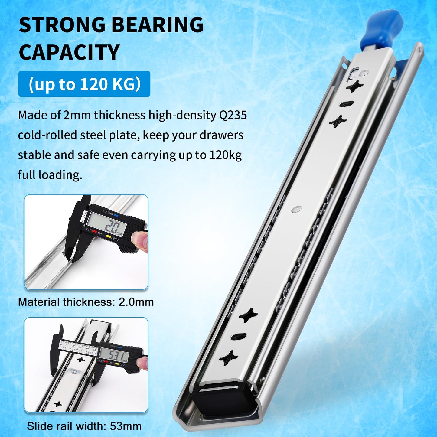 YENUO Heavy Duty Locking Drawer Slides Full Extension Runners with Lock 12 14 16 18 20 22 24 26 28 30 32 34 36 38 40 Inch Side Mount Ball Bearing Rails Track Glides 205 Lbs 1 Pair(W:53mm, 30 Inch)