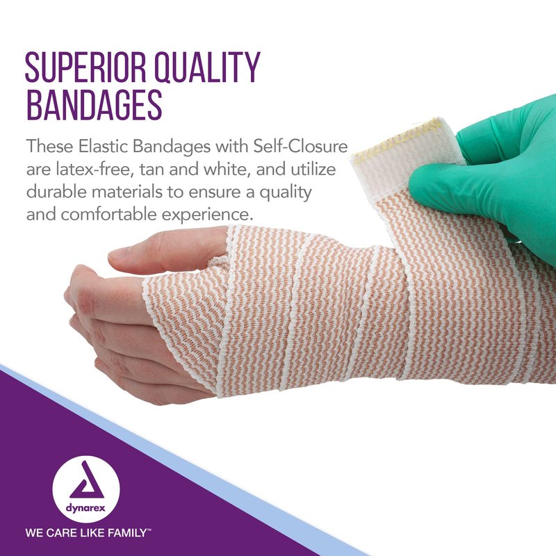 Dynarex Elastic Bandages with Self-Closure, 4" x 5 yds, Provides Compression for Injuries, Made from Polyester, Cotton, and Spandex, Non-Sterile and Latex-Free, 10 Rolls of Dynarex Elastic Bandages