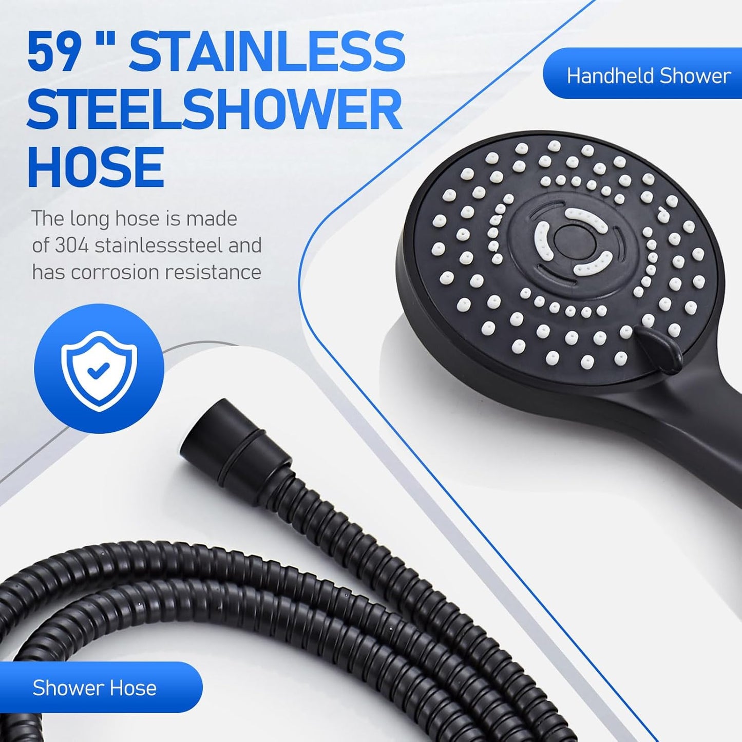 High Pressure 5-Mode Wide Rain Shower Head Combo with Handheld & Extension Arm - Black