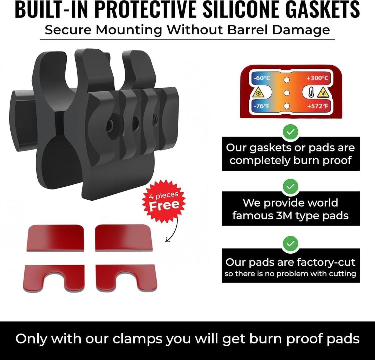 Gotical Tactical Shotgun Barrel Clamp Mount w/Built in 3-Slot Picatinny Rail Mount on Both Sides (2 PCS 4x6 mm Gasket Silicone Elastomer Included)