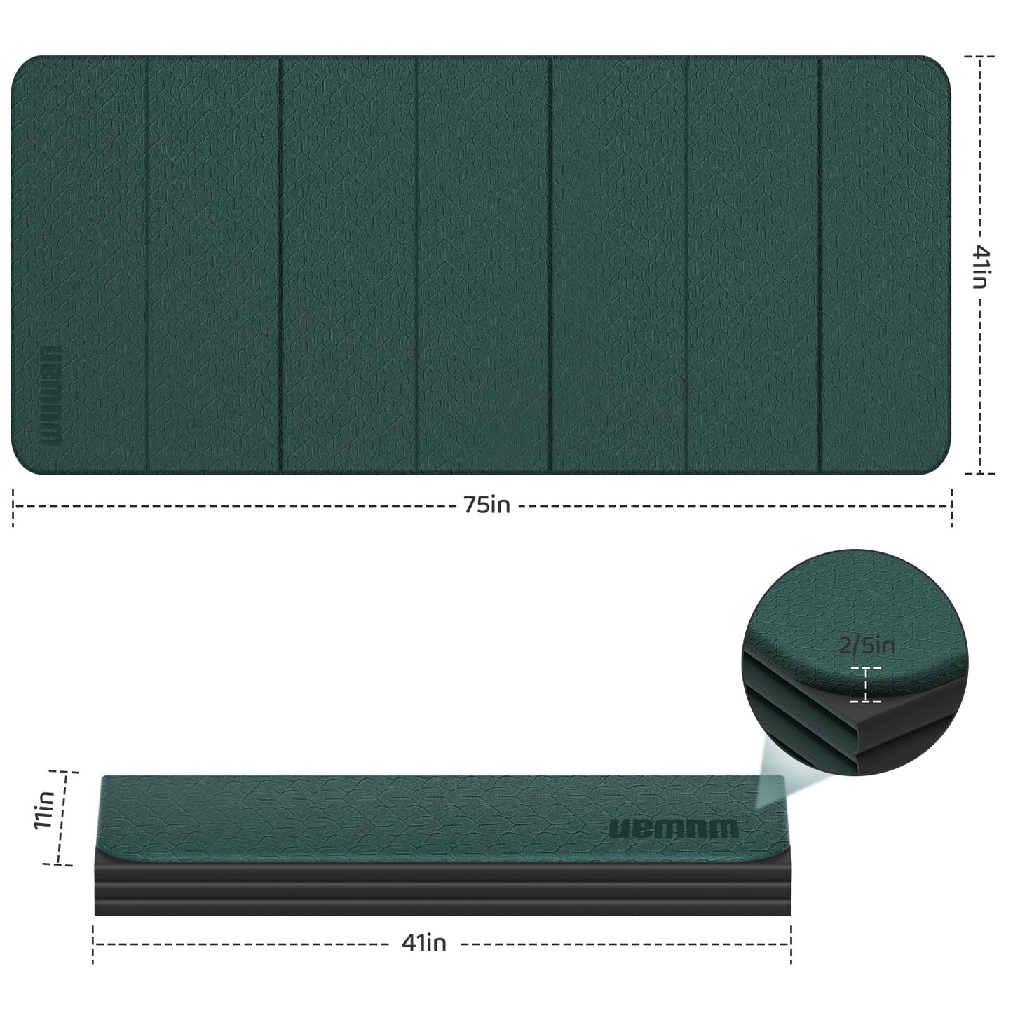 WUWAN Foldable TPE Yoga Mat Thick 10mm,75" x40"Extra Large Exercise Mats