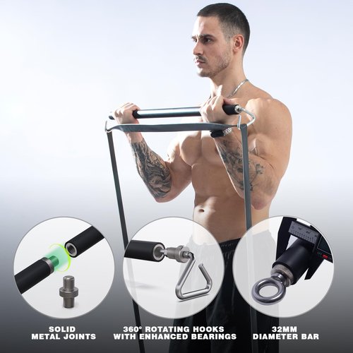 GEKU FIT Resistance Band Bar, Length-Adjustable Detachable Heavy Duty Workout Bar for Resistance Band Training, Core Muscle Training, Home & Ourdoor Workout, Max Load 800 Lbs