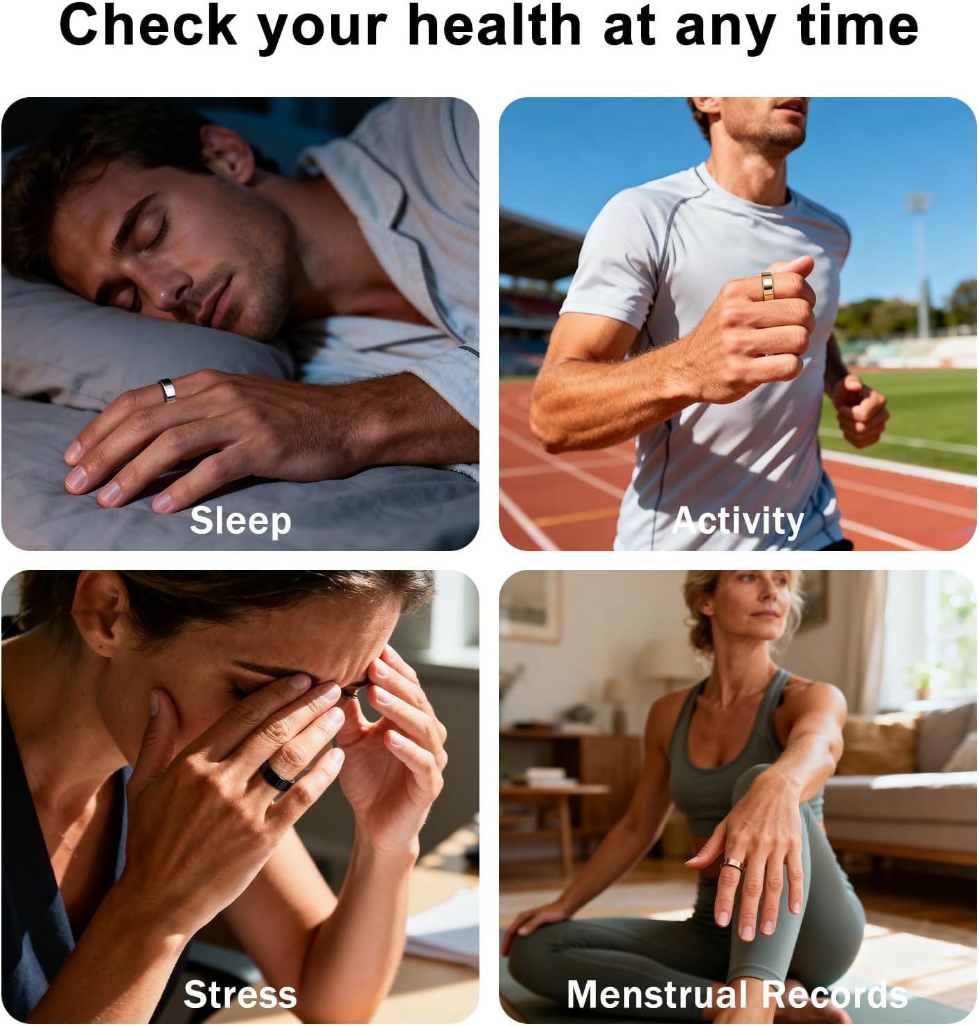 POBOVi Smart Ring - Sleep, Fitness, Stress & Heart Rate Tracker - 5-Day Battery Life | Wireless Charging, Size 7, Rose Gold