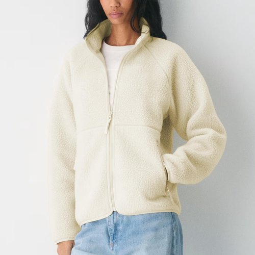 Hixiaohe Womens Fuzzy Fleece Jacket Fall Winter Warm Long Sleeve Sherpa Coats Casual Full Zip Up Outerwear with Pockets(Beige,M)